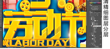动漫风格，劳动光荣 蓝色卡通五一国际劳动节宣传海报设计赏析